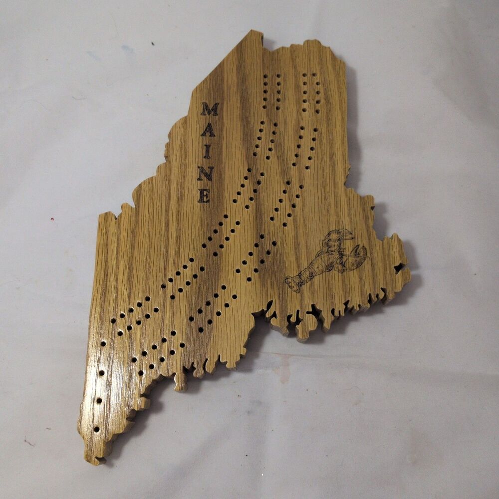 Handcrafted Maine Shaped Wooden Cribbage Board by Paul Carter | Custom Oak Style